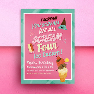 Invitation Crème glacée Scoops Enfants 4e anniversaire Invita