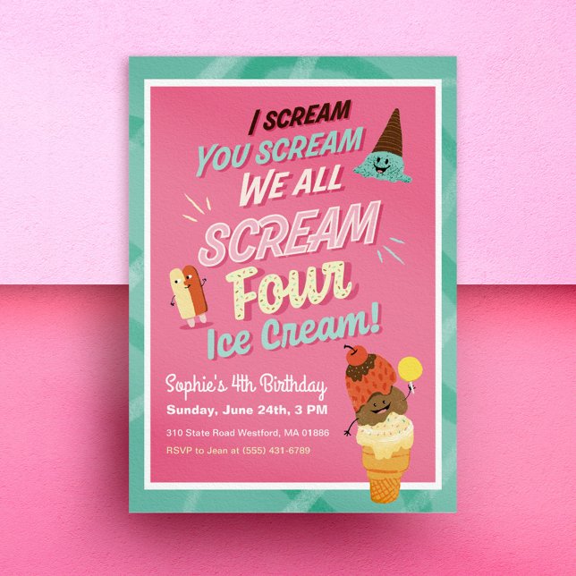 Invitation Crème glacée Scoops Enfants 4e anniversaire Invita (Créateur téléchargé)