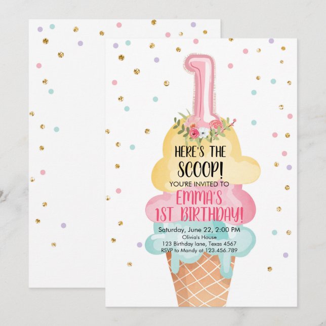 Invitation Crème glacée sociale Voici la Scoop premier annive (Devant / Derrière)