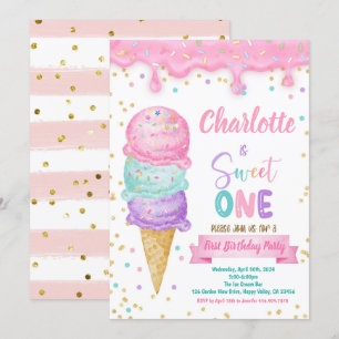 Invitation Crème glacée sucrée Un 1er anniversaire de fête Pi