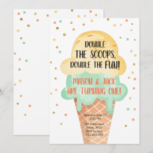 Invitation Crème glacée Twin Anniversaire Confetti Confetti à