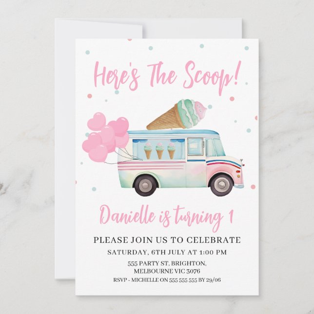 Invitation Crème glacée Van Voici la Scoop 1er anniversaire (Devant)