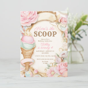 Invitation crème glacée vintage cône pastel rose