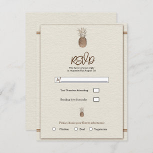Invitation Crème Gold Brown Ananas Mariage minimal RSVP