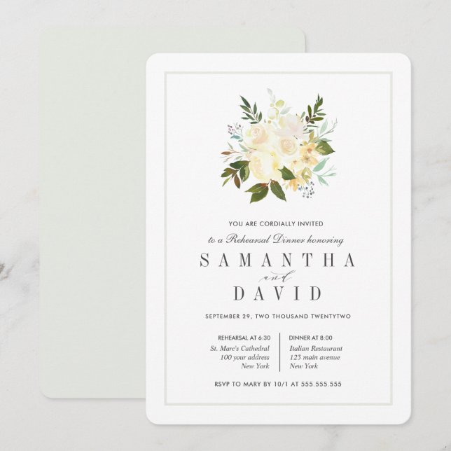 Invitation Crème + Gris | Dîner de répétition Mariage biologi (Devant / Derrière)