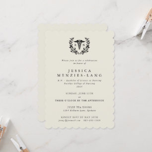 Invitation Crème Infirmière inscrite Caduceus+Laurel Wreath