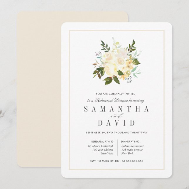 Invitation Crème + ivoire | Dîner de répétition Mariage biolo (Devant / Derrière)
