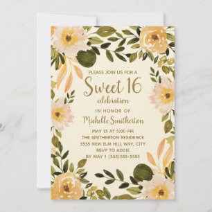 Invitation Crème Jaune Vert Florale Douce 16