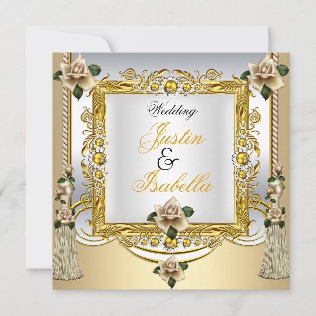 Invitation Crème mariage Roses Tassels Or Floral (Devant)