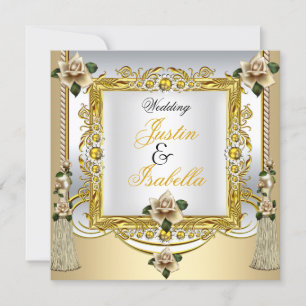 Invitation Crème mariage Roses Tassels Or Floral