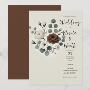 Invitation Crème Mocha blanche Mariage Floral moderne