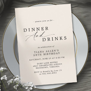 Invitation Crème neutre en ivoire   Dîner d'anniversaire simp