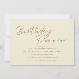 Invitation Crème neutre ivoire & or Dîner d'anniversaire mode