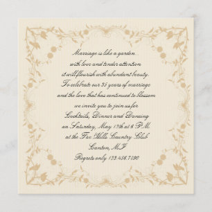 Invitation Crème Or Vintage À Rayures Fines Floral Anniversai
