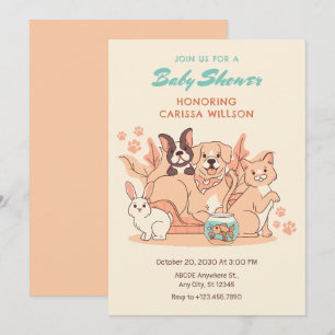 Invitation Crème orange Groupe d'animaux de la fête