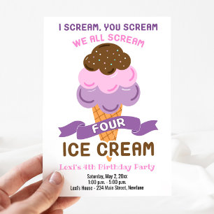 Invitation Crème quatre glace fille 4e anniversaire