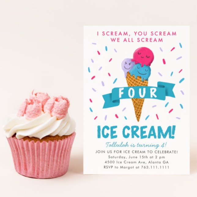 Invitation Crème Quatre Glaces 4ème Anniversaire (Créateur téléchargé)
