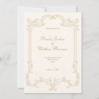 Invitation Crème romantique Or I Vintage Mariage feuille