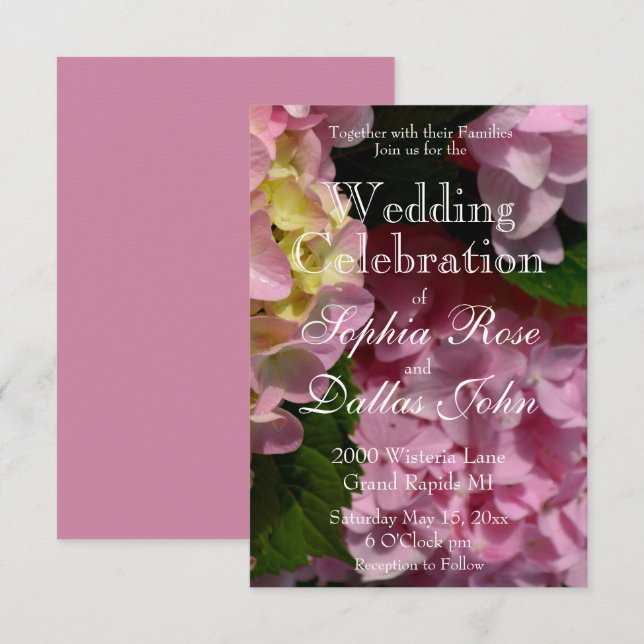 Invitation Crème rose Hydrangeas jaune rose Mariage (Devant / Derrière)