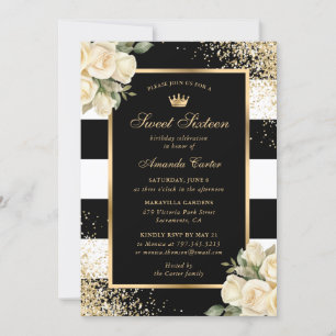 Invitation Crème Rose ivoire Black Gold Sweet sixteen anniver