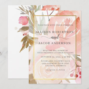 Invitation Crème rose pâle Peach Sage Green Mariage or