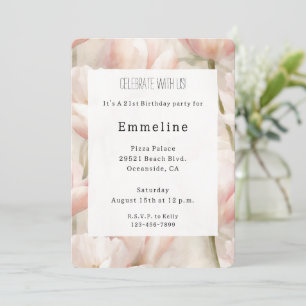 Invitation Crème rose pâle Tulipes Fleurs Anniversaire romant