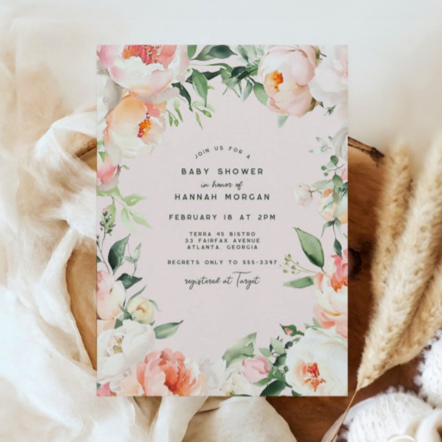 Invitation Crème rose vif Peony Floral Baby Girl Douche (Créateur téléchargé)