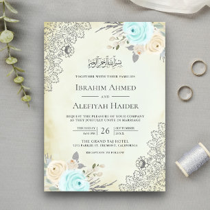 Invitation Crème Rustique Menthe Vert Floral Dentelle Musulma