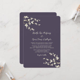Invitation Crème Sakura Fleurs de cerisier violet Mariage asi