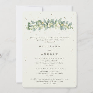 Invitation Crème Snowberry+Eucalyptus Mariage répétition