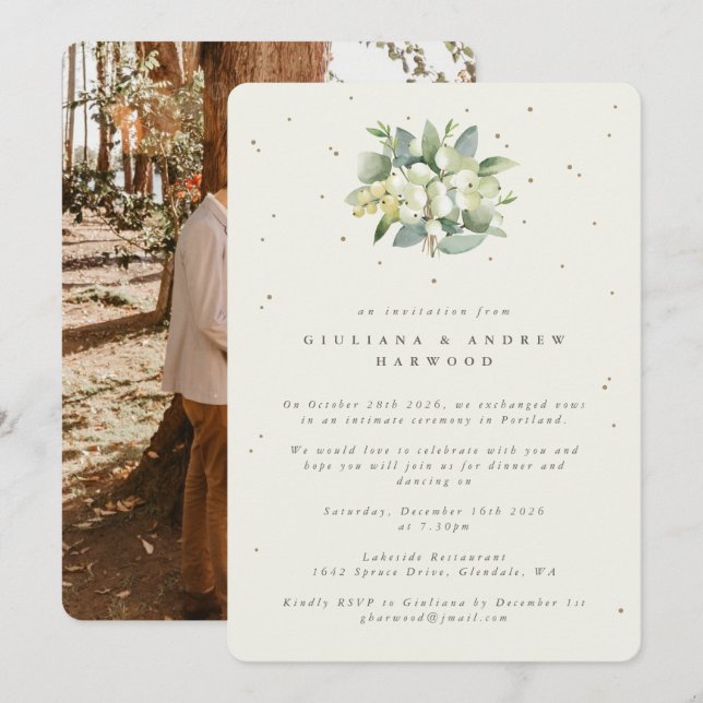 Invitation Crème Snowberry+Eucalyptus Réception de mariage Ph (Devant / Derrière)