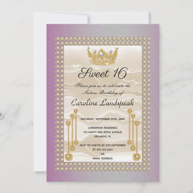 Invitation Crème soie douce 16 Pearl Couronne Fuchsia Metalli (Devant)