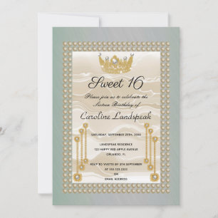 Invitation Crème soie douce 16 Pearl Couronne vert métal