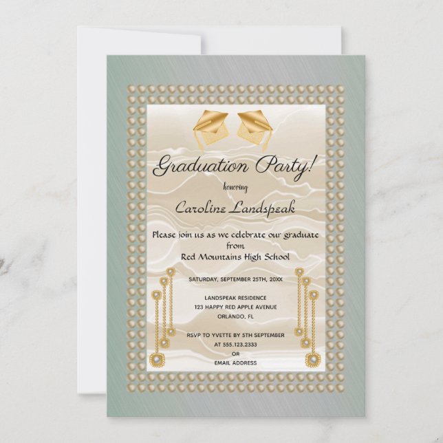 Invitation Crème soie et perles Graduate Green Metallic (Devant)