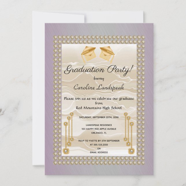 Invitation Crème soie et perles Graduate rose Metallic (Devant)