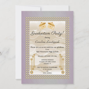 Invitation Crème soie et perles Graduate rose Metallic