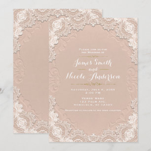 Invitation Crème Suede cuir Vintage dentelle Western Mariage