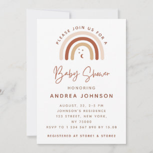 Invitation Crème & Terracotta Boho Rainbow Moon Baby shower I