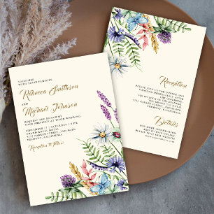 Invitation Crème Tout en Un Mariage Fleur de Boho Sauvage