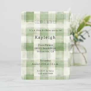 Invitation Crème verte Plaid Stripes Anniversaire