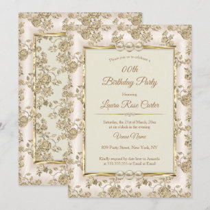 Invitation crème vintage Beige Damask rose vieux or Anniversa