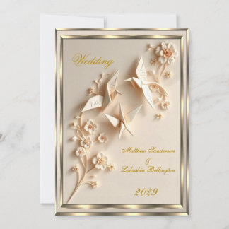 Invitation Crème Vintage Origami style Mariage Beau