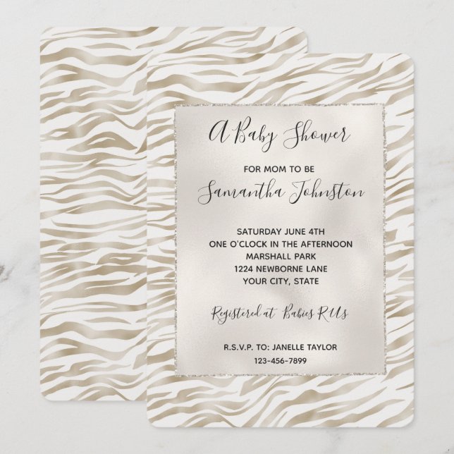 Invitation Crème Zen Blanc cacao Brown Zebra Imprimer (Devant / Derrière)