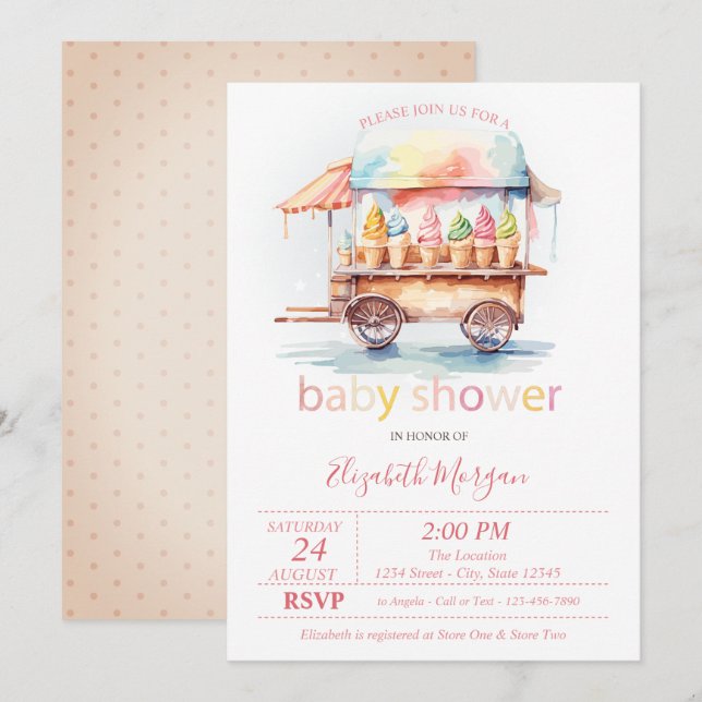 Invitation Crèmes glacées Baby shower pointillé (Devant / Derrière)