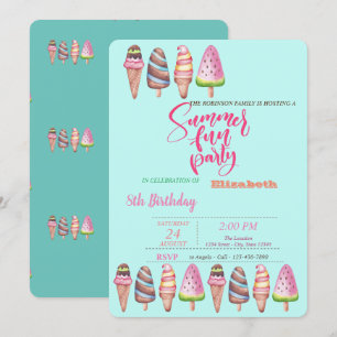 Invitation Crèmes glacées cônes été fête d'anniversaire