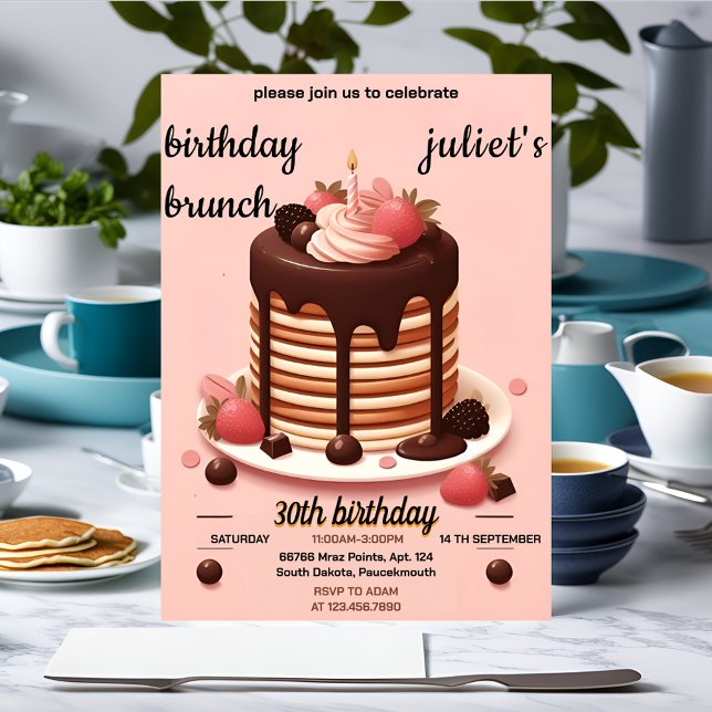 Invitation crêpe au chocolat charme rose Brunch 30e anniversa (Créateur téléchargé)