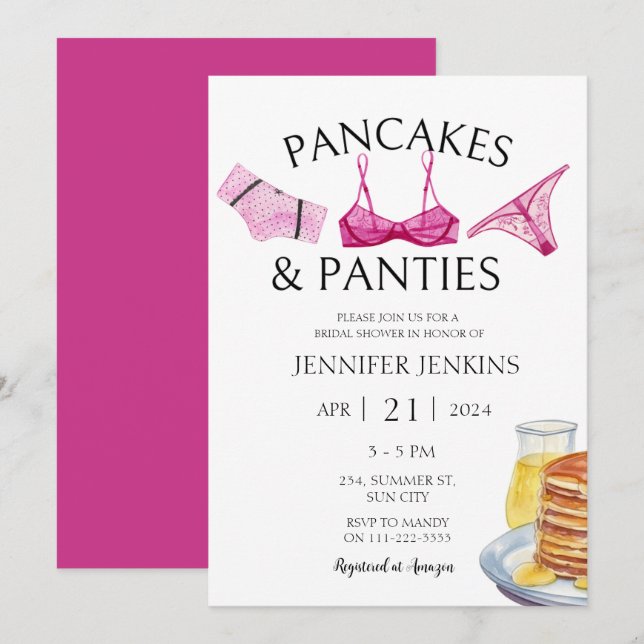 Invitation Crêpes & culottes Fête des mariées de lingerie ros (Devant / Derrière)
