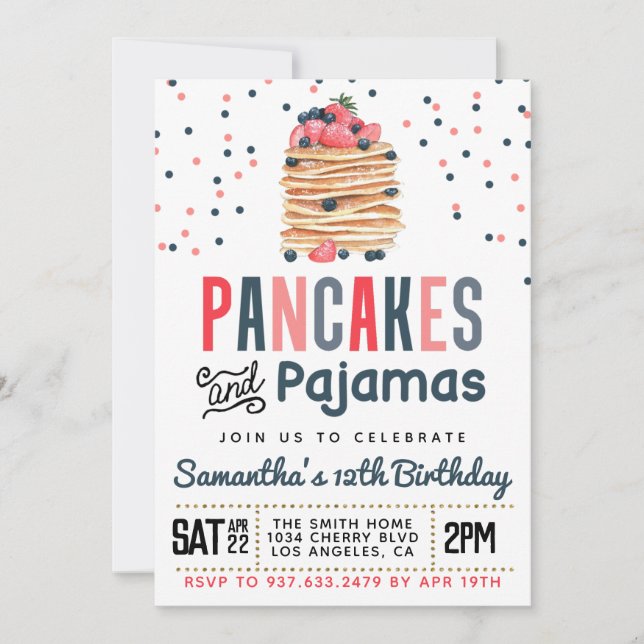 Invitation Crêpes et pyjamas Anniversaire (Devant)