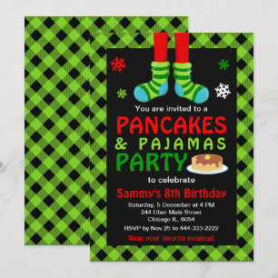 Invitation Crêpes et pyjamas Chaussettes d'anniversaire Green