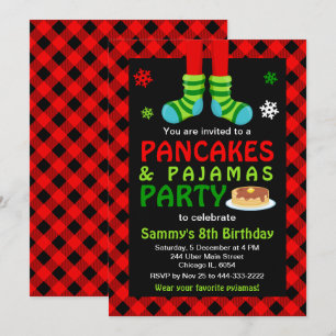 Invitation Crêpes et pyjamas Chaussettes d'anniversaire Red P